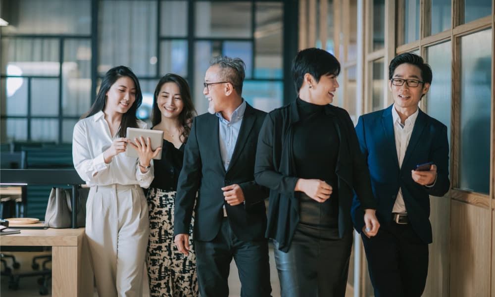 Muted blue abstract background behind partner company logos